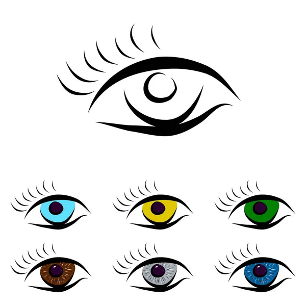 Set Eyes Ink Drawing Different Colors White Background — Stock Vector