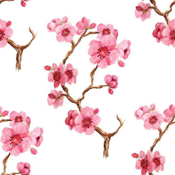 Seamles Pattern Japanese Sakura Pink Flowers White Background — Stock Photo, Image