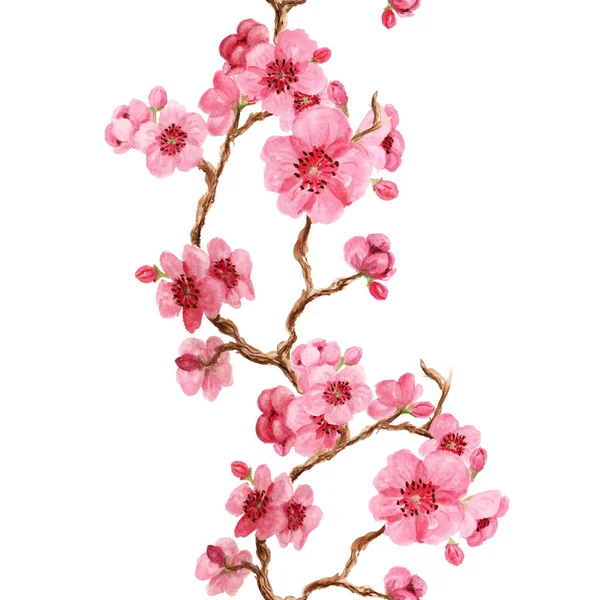 Seamles Pattern Japanese Sakura Pink Flowers White Background — Stock Photo, Image