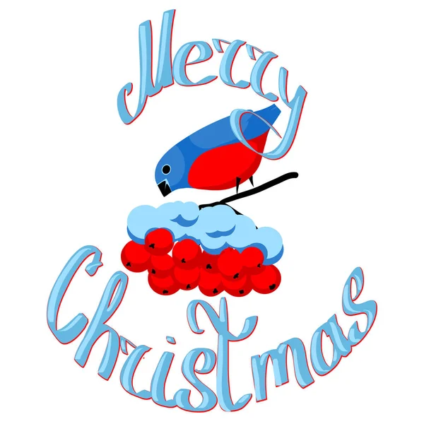 Grunge Kartkę Życzeniami Gil Jarzębiny Śniegu Tekst Merry Christmas — Wektor stockowy