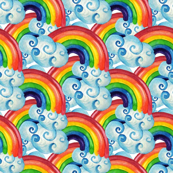 无缝的图案与水彩五颜六色的图像彩虹和云彩的讲口香糖背景 良好的设计为儿童主题 包装纸 — 图库照片