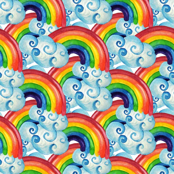 Seamless pattern with rainbow and clouds