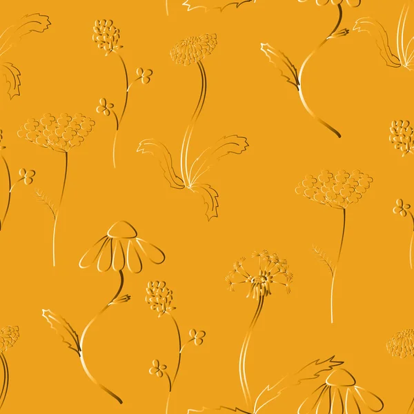 Seamles Desen Ile Altın Embossion Olarak Çayır Çiçek Gibi Tekstil — Stok Vektör