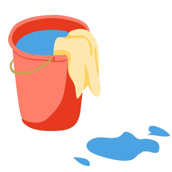 Red bucket with water and rag — Stock Vector