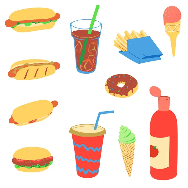 Set of fast food products. Street food concept. — Stock Vector