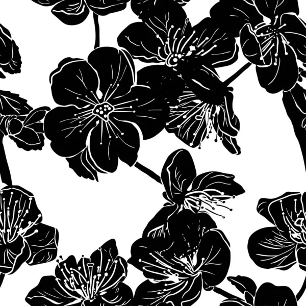 Maçã preta flores silhueta — Vetor de Stock
