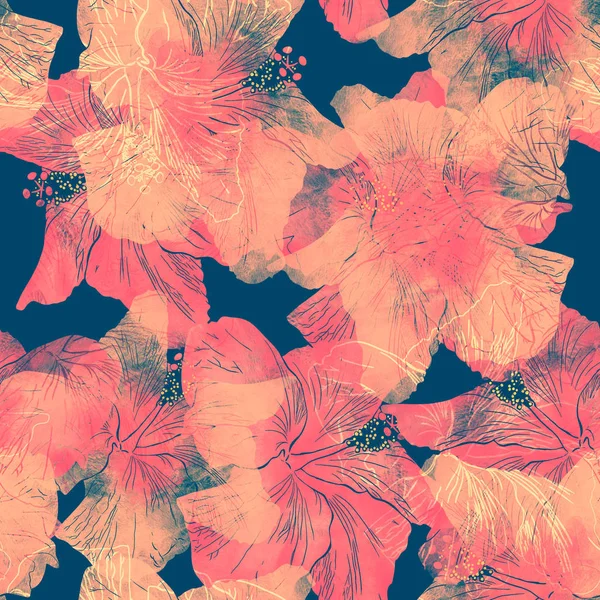 Płynny wzór z hibiskusami — Zdjęcie stockowe