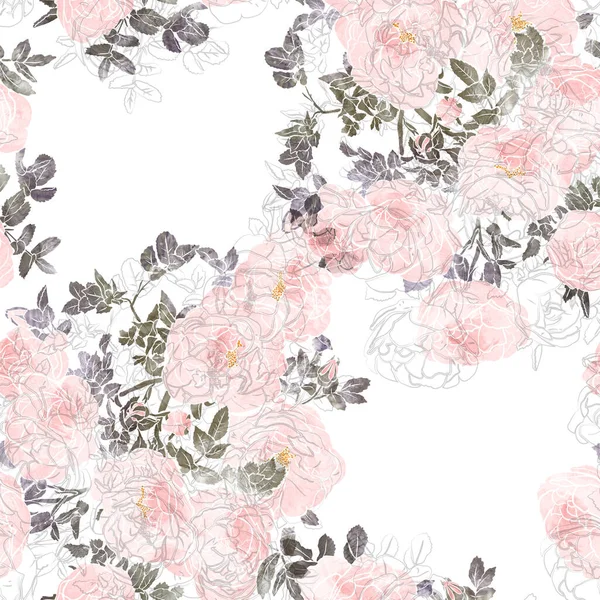 Nahtloses Muster mit Rosenblüten. — Stockfoto