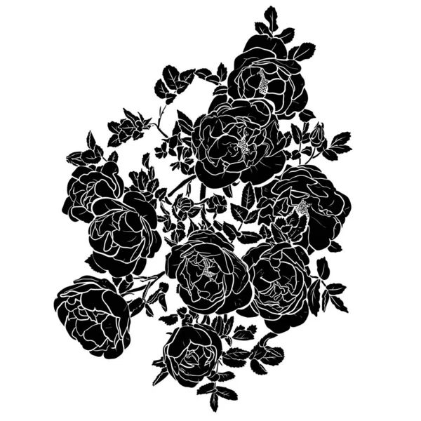 Handgezeichnete schwarze Rose Silhouette — Stockvektor