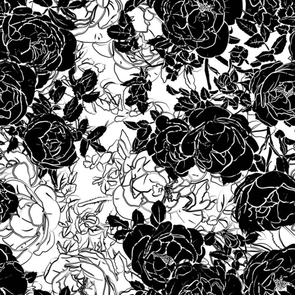 Zökkenőmentes minta fekete rózsákkal — Stock Vector