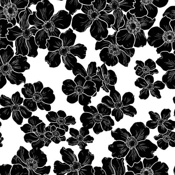 Modello senza cuciture con silhouette nera di fiori — Vettoriale Stock