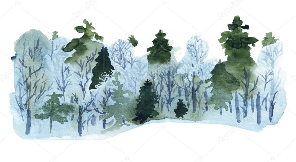 Winter forest watercolor