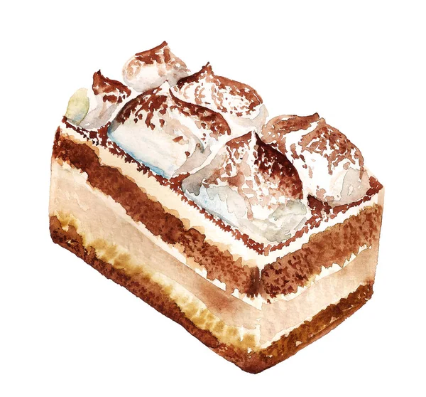 Tiramisu italiensk dessert akvarell — Stockfoto