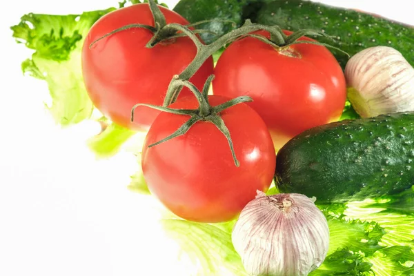 Fresco Insalata Verde Rosso Pomodoro Papper Aglio Isolato Sfondo Bianco — Foto Stock