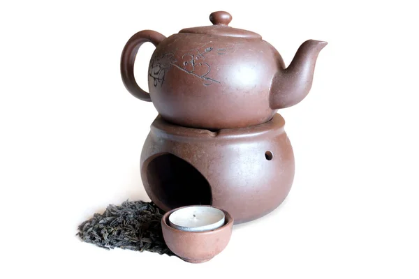 Black Tea Clay Teapot White Background — Stock Photo, Image