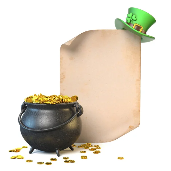 Αγίου Πατρικίου Ημέρα Banner Παλαιά Περγαμηνή Πράσινο Ιρλανδικό Καπέλο Φύλλο — Φωτογραφία Αρχείου