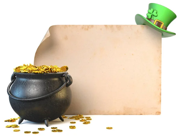 Санкт Патріка День Банер Старі Пергаменту Зелений Ірландський Капелюх Shamrock — стокове фото