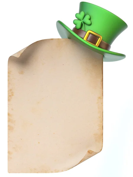 Ημέρα Του Αγίου Πατρικίου Banner Παλιά Περγαμηνή Πράσινο Ιρλανδικό Καπέλο — Φωτογραφία Αρχείου