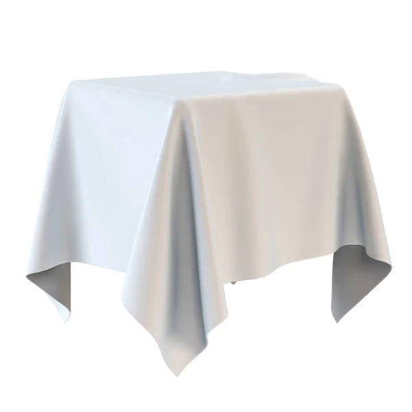 Podium Covered White Sheet Isolated White Background Presentation Pedestal Rendering — Stock Photo, Image