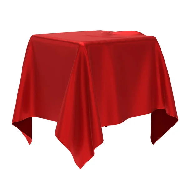 Podium Coberto Com Tecido Vermelho Isolado Fundo Branco Apresentação Pedestal — Fotografia de Stock
