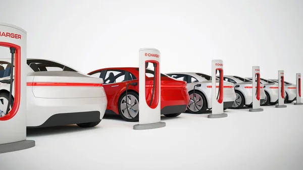 Electric Cars Charging Station Electric Vehicle Concept Rendering — Stock Photo, Image