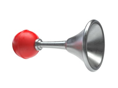 Klakson, retro havalı korna, korna, beyaz, 3d render izole siren