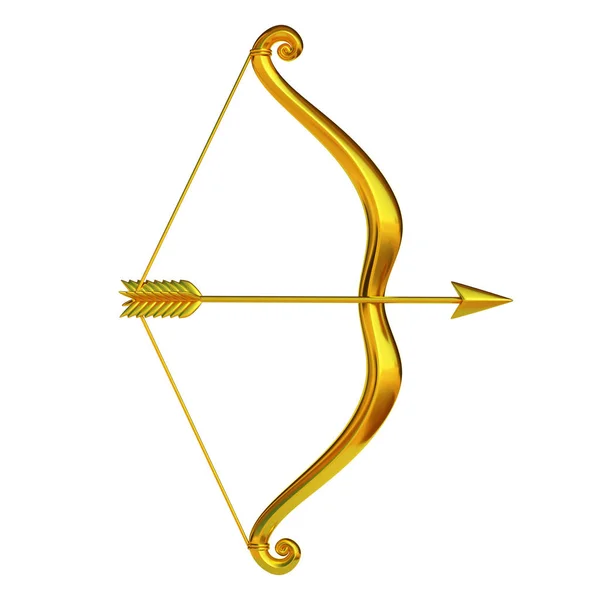 金色的弓和箭头隔离在白色背景3D — 图库照片