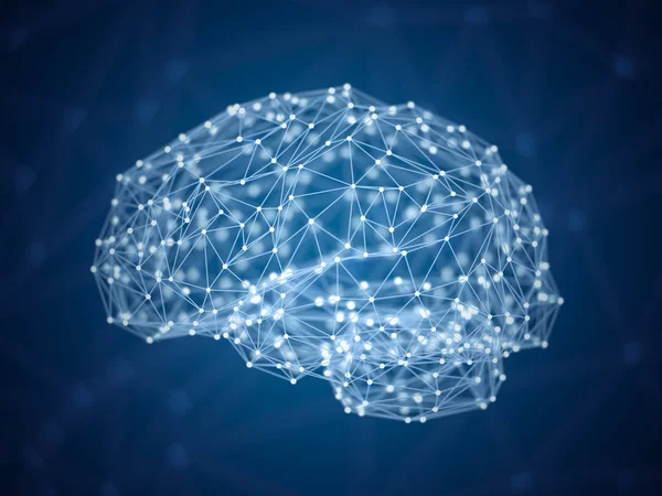 Cerebro Digital Abstracto Puntos Líneas Forma Cerebro Humano Concepto Inteligencia — Foto de Stock