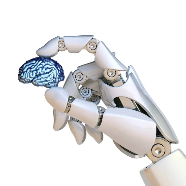 Robotic Hand Holding Human Brain Artificial Intelligence Concept Bionic Brain — Stock Photo, Image