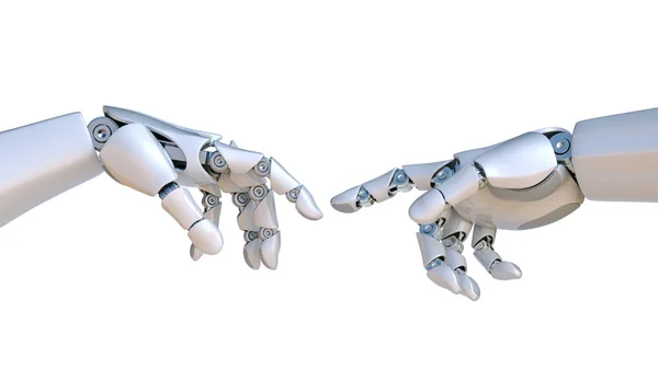 Two Robot Hands Michelangelo Creation Adam Rendering — Stock Photo, Image