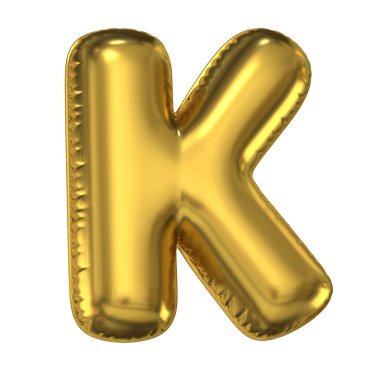 Altın balon yazı tipi 3d görüntüleme, harf K