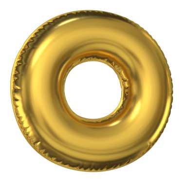 Altın balon yazı tipi 3D görüntüleme, O harfi.