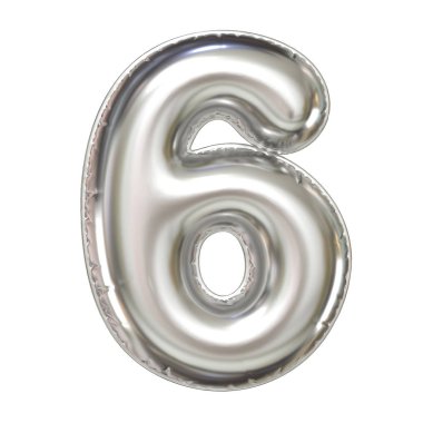 Gümüş balon yazı tipi 3D görüntüleme, numara 6