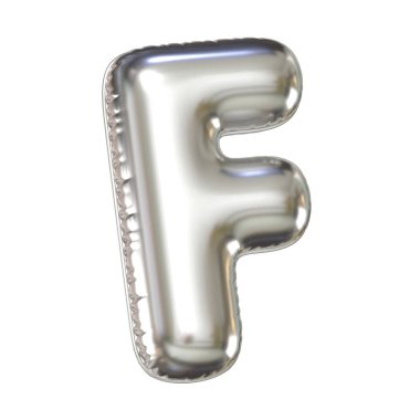 Gümüş balon yazı tipi 3D görüntüleme, harf F
