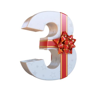 Kırmızı kurdeleli hediye kutusu 3d yazı tipi, mevcut alfabe 3d renderf, numara 3