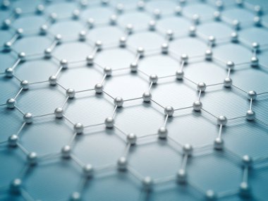 Grafin moleküler kılavuz, grafin atomik yapı kavramı, altıgen geometrik formu, nanoteknoloji arka plan 3d render