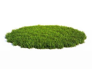 Çimlerle kaplı küçük yuvarlak yüzey, çimen podyumu, arka plan 3D görüntüleme