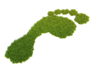 Yeşil çimen ayak izi, eko konsept, 3 boyutlu çizim