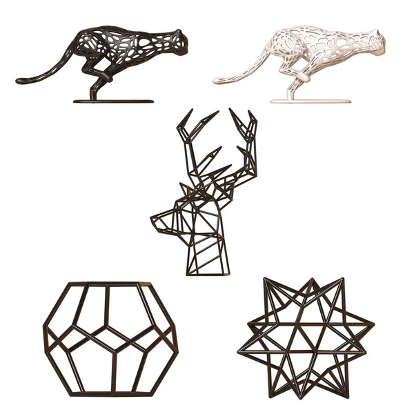 フレーム装飾図 幾何学的および動物の形の装飾セット ミニマリズム彫刻コレクション 3Dレンダリング — ストック写真