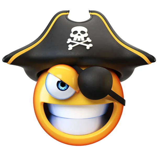 Pirata Chapéu Emoji Isolado Fundo Branco Emoticon Marinho Vestindo Pirata — Fotografia de Stock