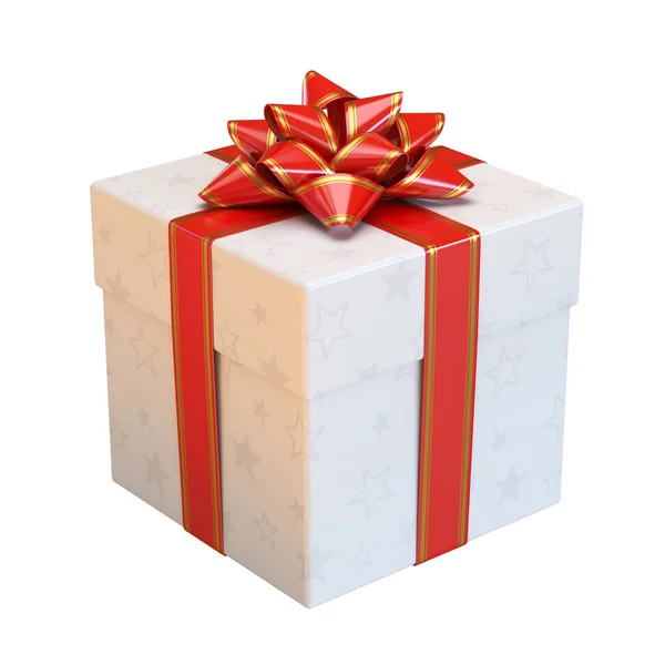 红色蝴蝶结礼品盒 白色礼物3D渲染 — 图库照片
