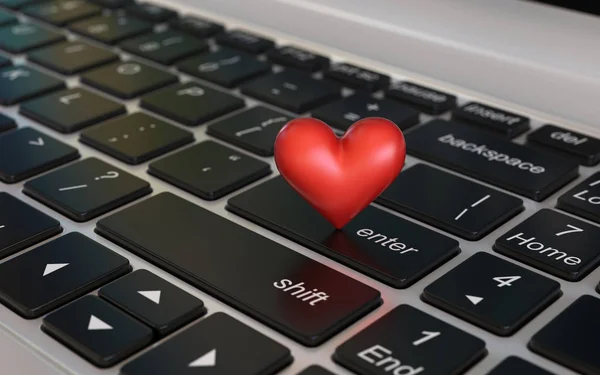 笔记本电脑键盘3D渲染中的心脏符号 — 图库照片