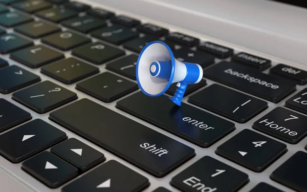 Loudspeaker Icon Laptop Keyboard Rendering — Stock Photo, Image