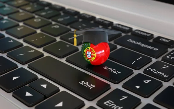 Aprender Portugués Concepto Línea Bandera Portugal Con Tapa Graduación Teclado — Foto de Stock