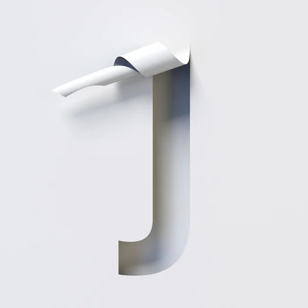 剪掉卷曲纸型3D渲染字母J — 图库照片