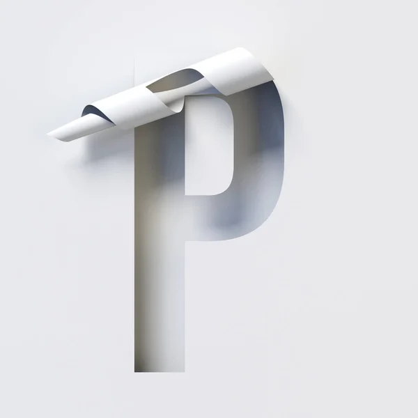剪掉卷曲纸型3D渲染字母P — 图库照片