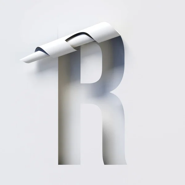 剪掉卷曲纸型3D渲染字母R — 图库照片