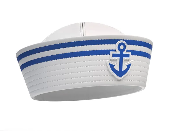 Cappello Marinaio Con Emblema Ancoraggio Blu Isolato Sfondo Bianco Rendering — Foto Stock