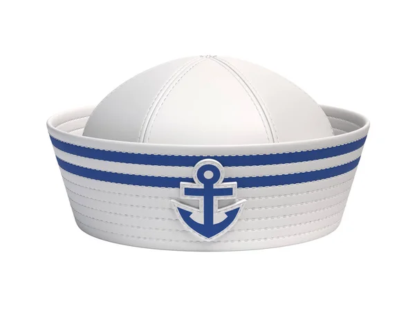 带蓝色锚标志的水手帽 白色背景 3D渲染 — 图库照片