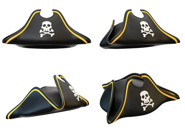 海賊帽子様々なビューは 白の背景3Dレンダリングに隔離 — ストック写真